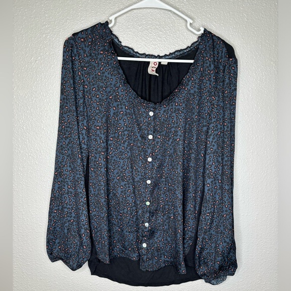 Anthropologie Dolan Marilyn Leopard Print Navy Blue Button Front Blouse - Picture 3 of 9